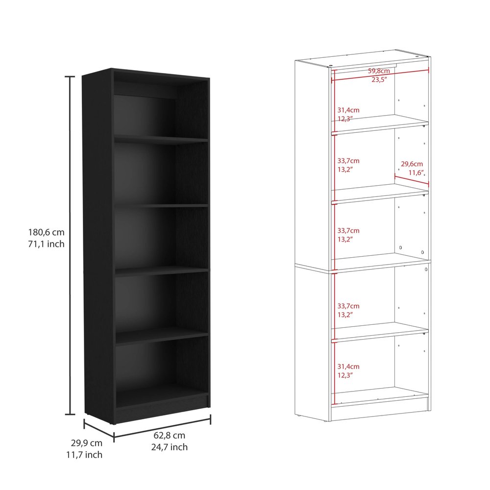 Set of Three Black Five Tier Bookcase with Two Doors