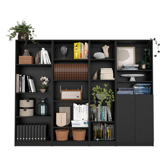 71" Black Four Tier Bookcase with Two Doors