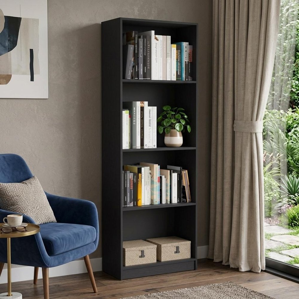 71" Black Four Tier Bookcase with Two Doors