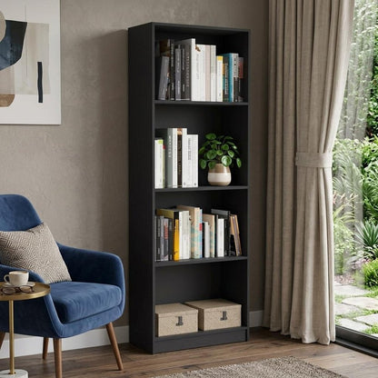 71" Black Four Tier Bookcase with Two Doors