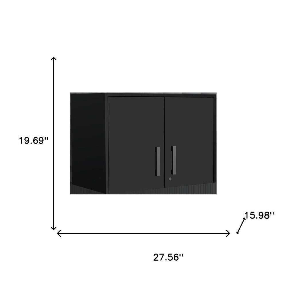 28" Black Wall mounted Accent Cabinet With Four Shelves And Six Drawers
