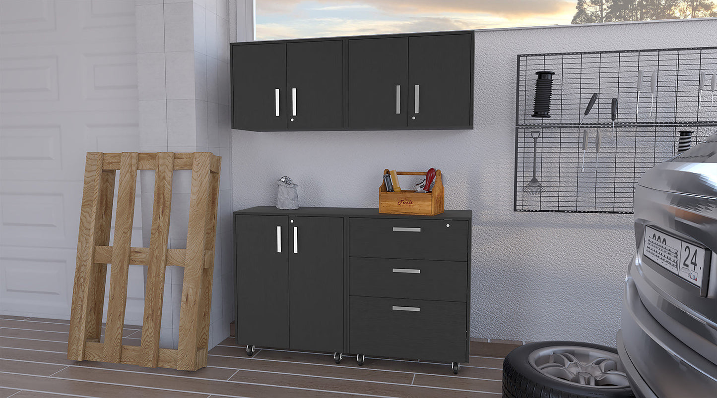 28" Black Wall mounted Accent Cabinet With Six Shelves And Three Drawers