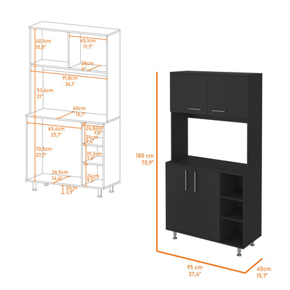 28" Black Wall mounted Accent Cabinet With Seven Shelves And Six Drawers