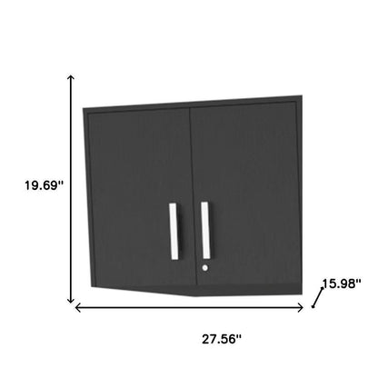 28" Black Wall mounted Accent Cabinet With Nine Shelves And Three Drawers