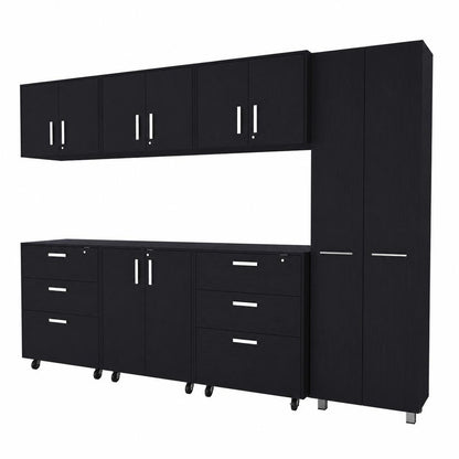 7 Black Wood Wall Mounted Accent Cabinet With Ten Doors And Six Drawers