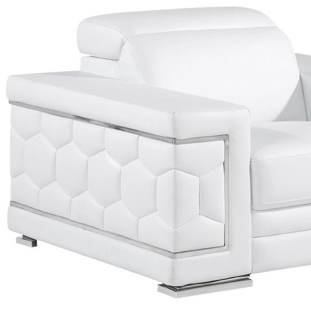 47" White And Silver Genuine Leather Club Chair