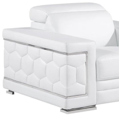 47" White And Silver Genuine Leather Club Chair