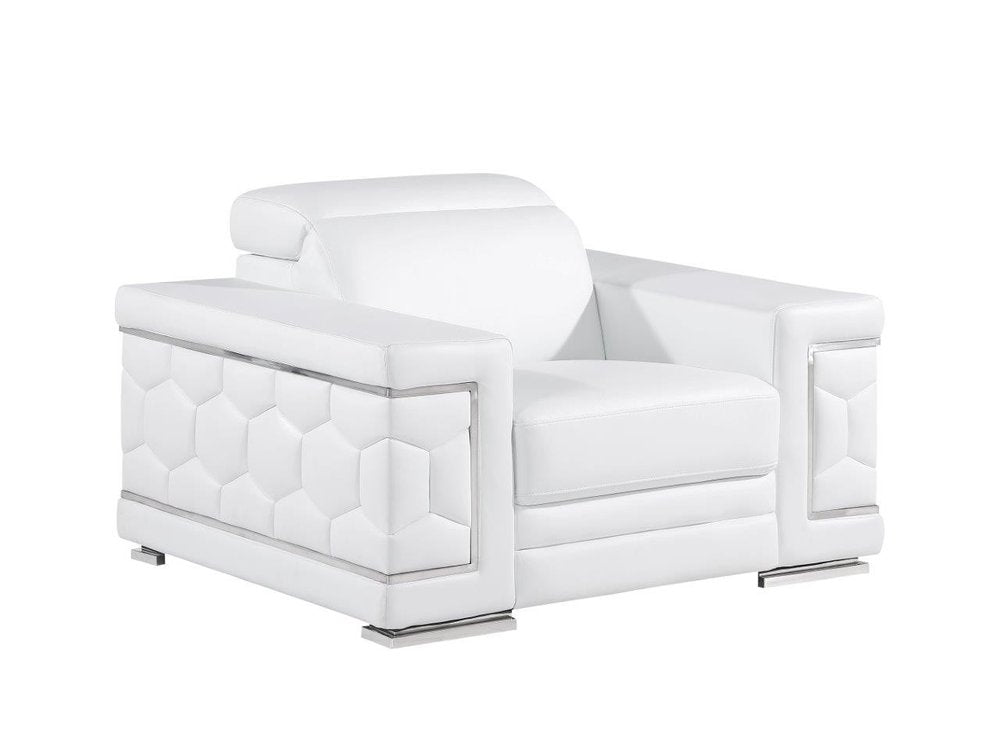 47" White And Silver Genuine Leather Club Chair