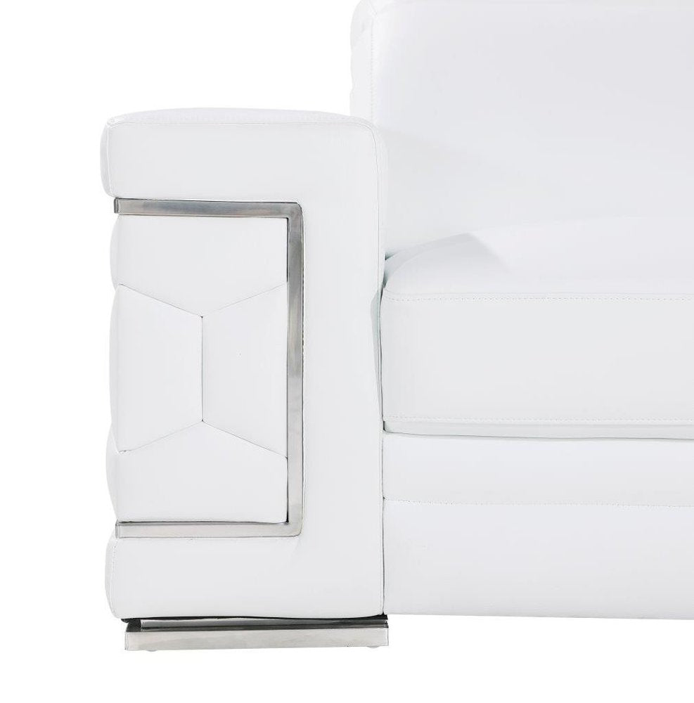 47" White And Silver Genuine Leather Club Chair