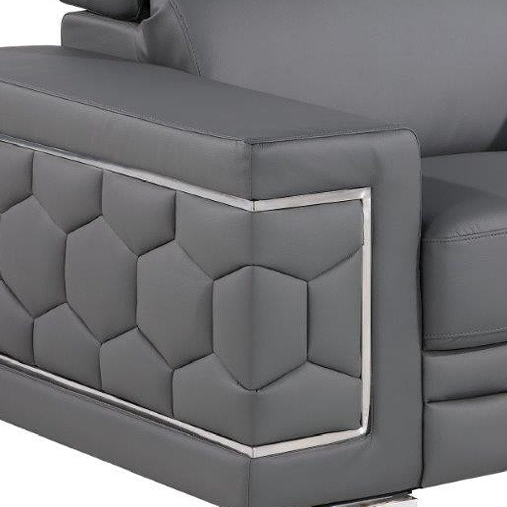 47" Granite Gray And Silver Genuine Leather Club Chair