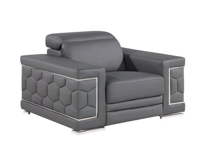 47" Granite Gray And Silver Genuine Leather Club Chair