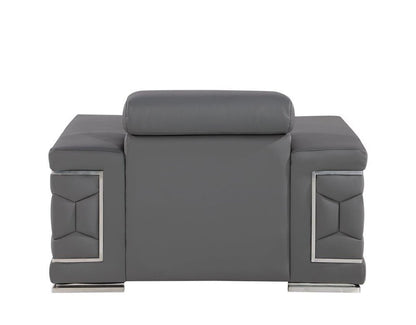 47" Granite Gray And Silver Genuine Leather Club Chair