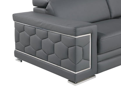 47" Granite Gray And Silver Genuine Leather Club Chair