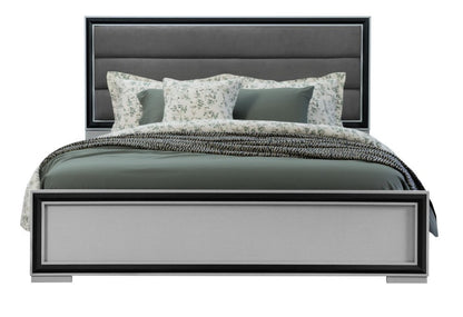 Gray Ribbed Texture Wood And Upholstery Full Bed Frame
