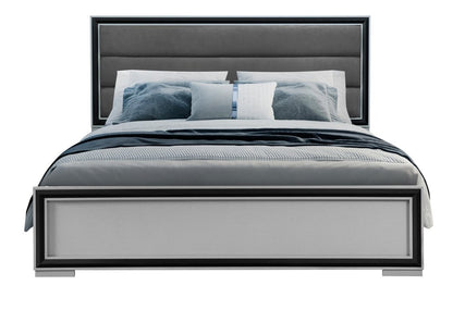 Gray Ribbed Texture Wood And Upholstery Full Bed Frame