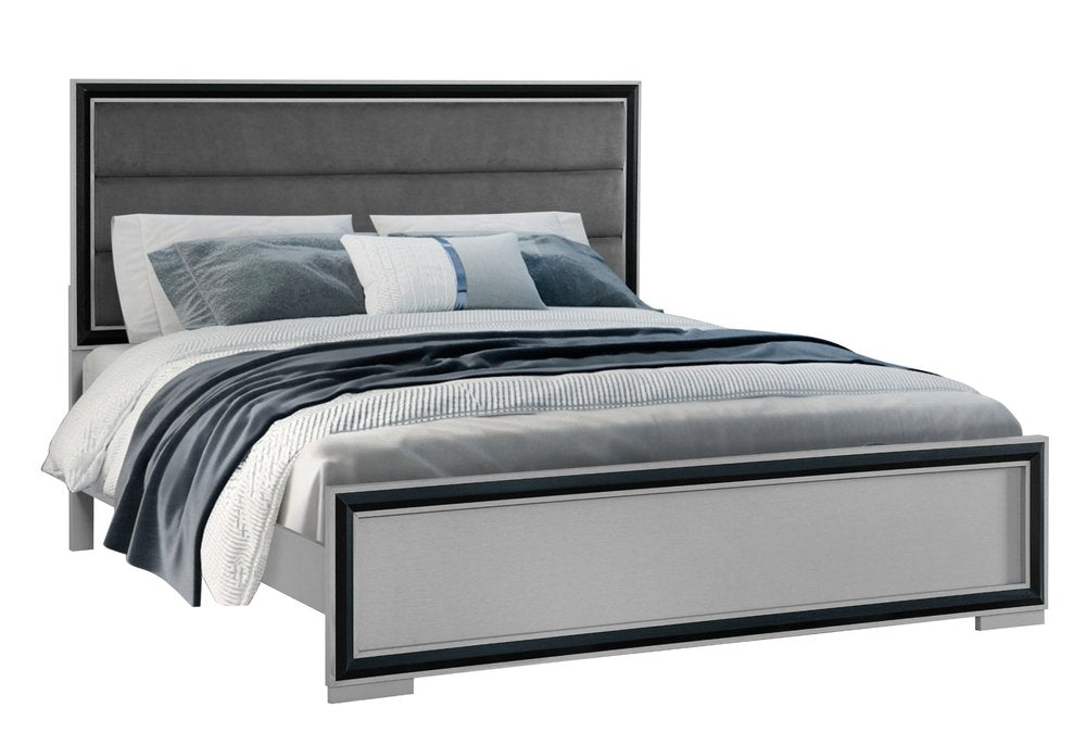 Gray Ribbed Texture Wood And Upholstery Full Bed Frame