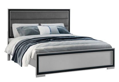 Gray Ribbed Texture Wood And Upholstery Full Bed Frame