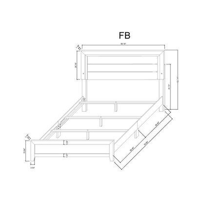 White and Light Gray Ribbed Texture Wood And Upholstery Lighted Full Bed Frame