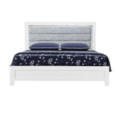 White and Light Gray Ribbed Texture Wood And Upholstery Lighted Full Bed Frame