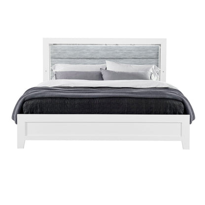 White And Gray Wood And Upholstery Lighted Twin Bed Frame