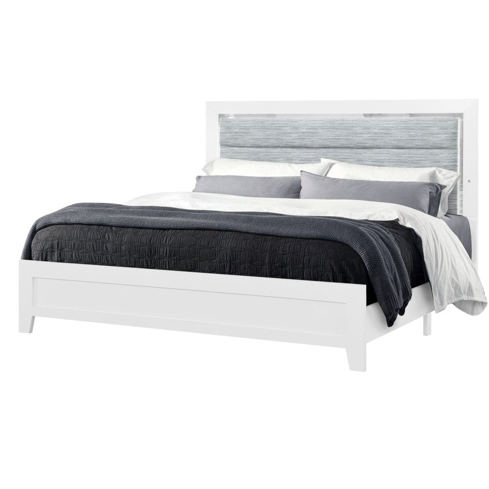 White And Gray Wood And Upholstery Lighted Twin Bed Frame