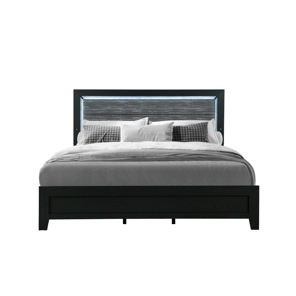 Black and Ash Gray Wood And Upholstery Upholstered Full Bed Frame