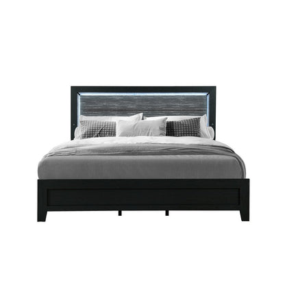 Black and Ash Gray Wood And Upholstery Upholstered Full Bed Frame