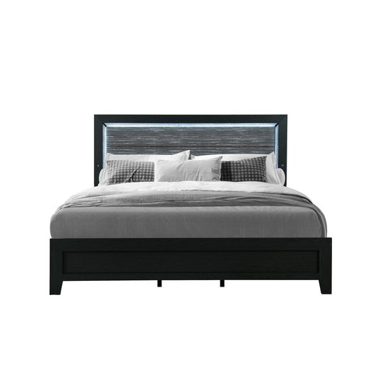 Black and Ash Gray Wood And Upholstery Upholstered Full Bed Frame