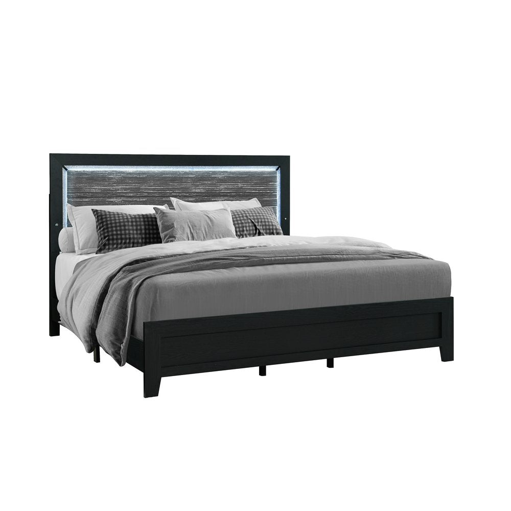 Black and Ash Gray Wood And Upholstery Upholstered Full Bed Frame