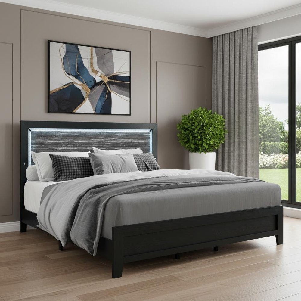 Black and Ash Gray Wood And Upholstery Upholstered Full Bed Frame