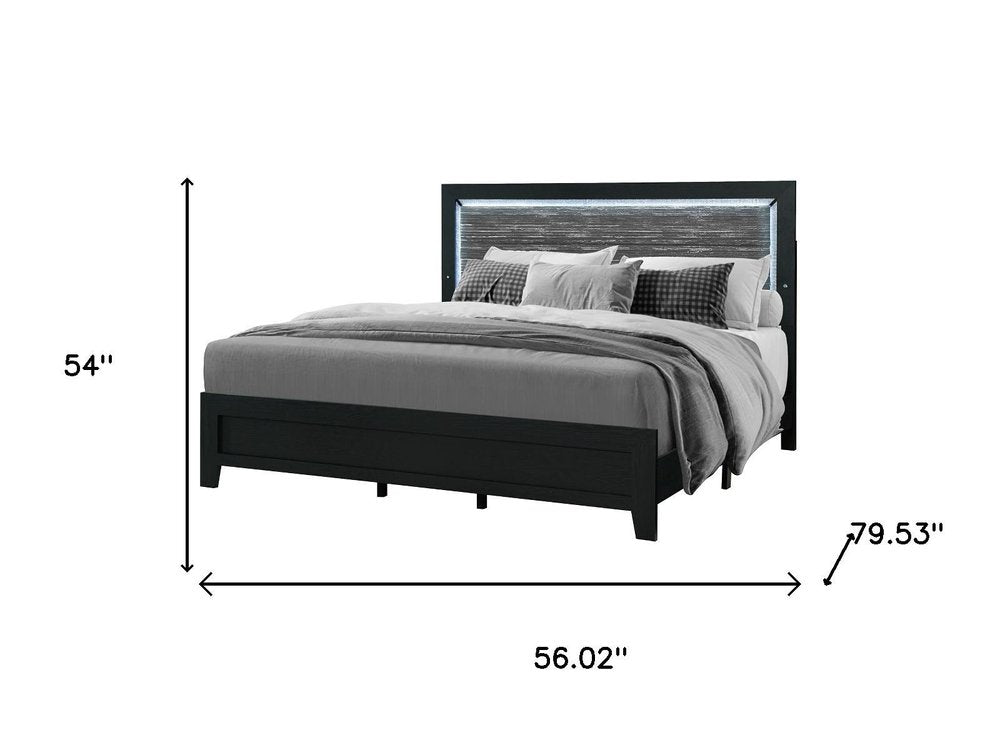 Black and Ash Gray Wood And Upholstery Upholstered Full Bed Frame