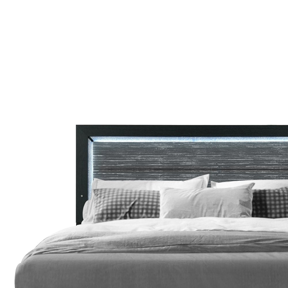 Black and Ash Gray Wood And Upholstery Upholstered Full Bed Frame