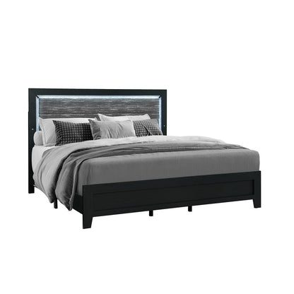 Black and Ash Gray Wood And Upholstery Upholstered Queen Bed Frame