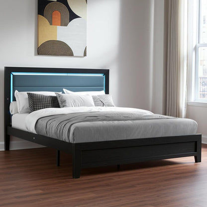 Black and Ash Gray Wood And Upholstery Upholstered Queen Bed Frame