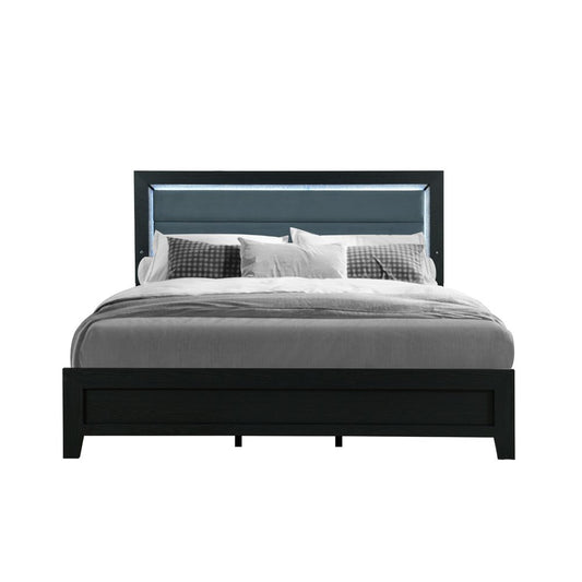 Black and Ash Gray Wood And Upholstery Upholstered Queen Bed Frame