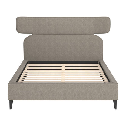 Brown Solid Wood And Upholstery Queen Bed Frame