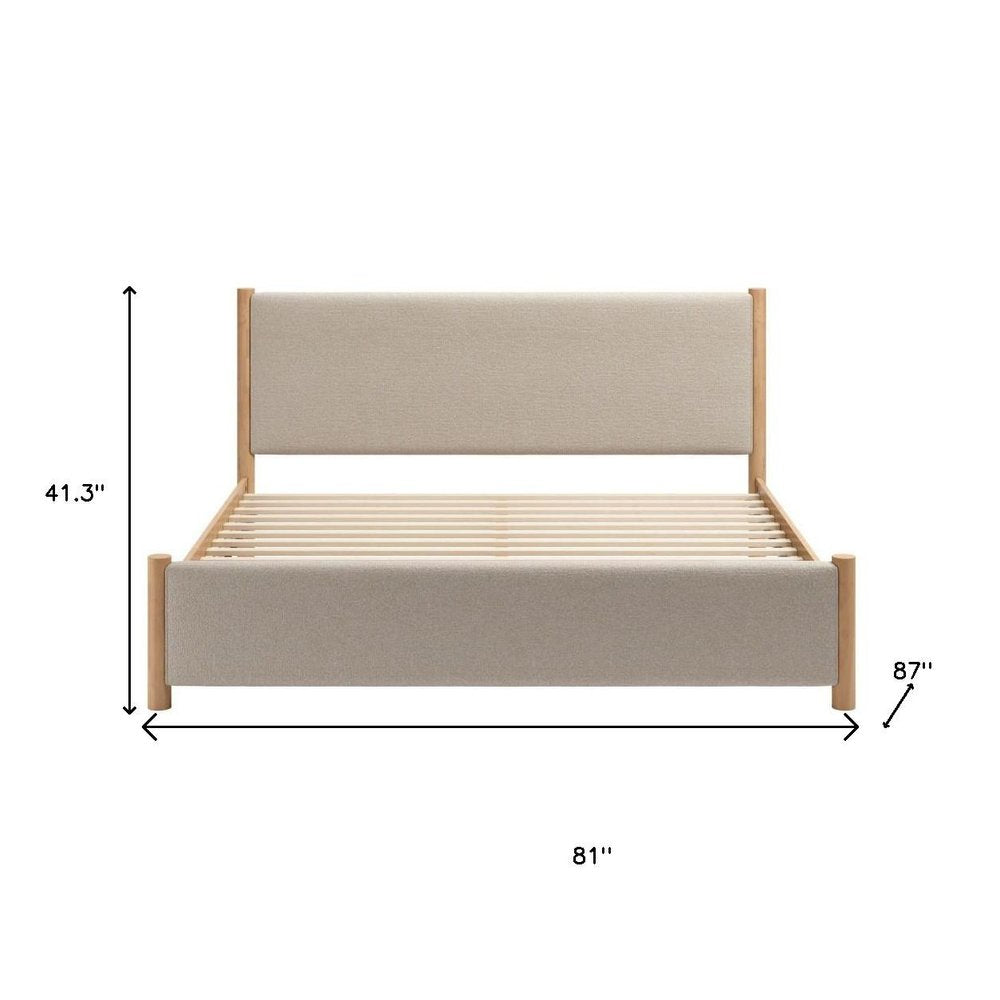 Natural and Beige Wood And Upholstery King Bed Frame
