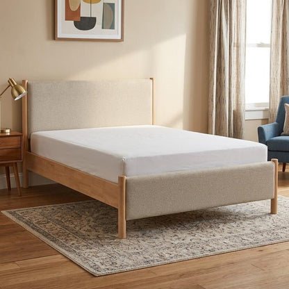 Natural and Beige Wood And Upholstery King Bed Frame