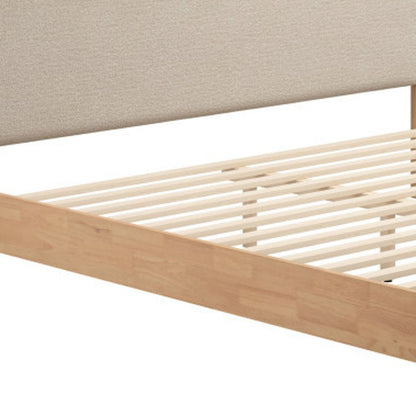 Natural and Beige Wood And Upholstery King Bed Frame