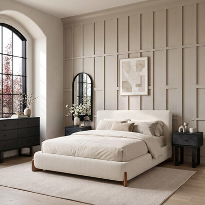 Ivory Solid Wood And Boucle King Bed Frame