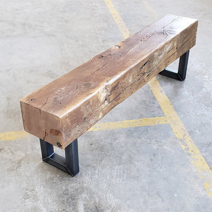 Reclaimed Beam Bench with Square Steel Legs