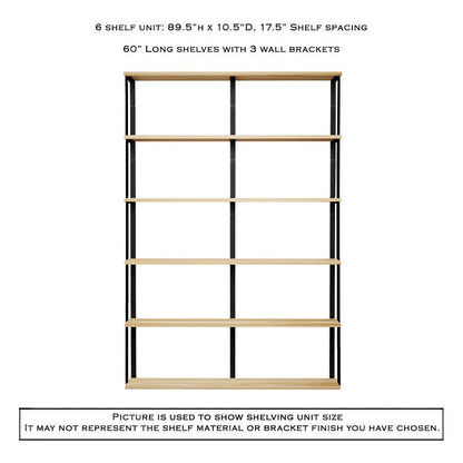 Wall Mount 6 Shelf Unit with Bookends: 89.5" H