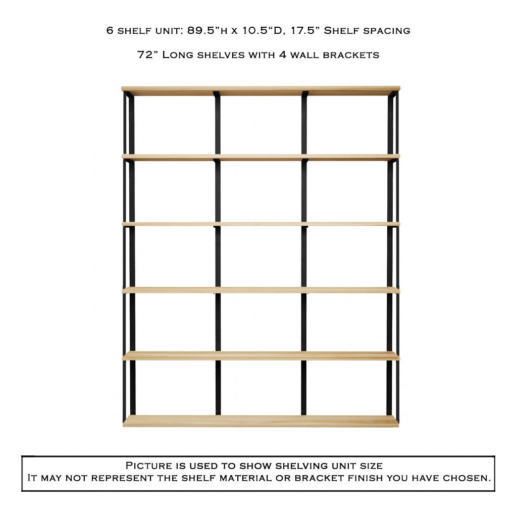 Wall Mount 6 Shelf Unit with Bookends: 89.5" H
