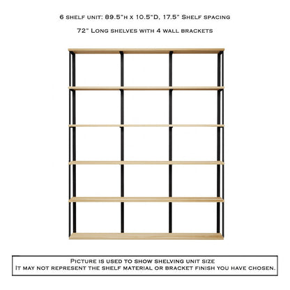 Wall Mount 6 Shelf Unit with Bookends: 89.5" H