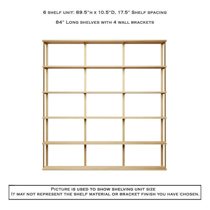 Wall Mount 6 Shelf Unit with Bookends: 89.5" H