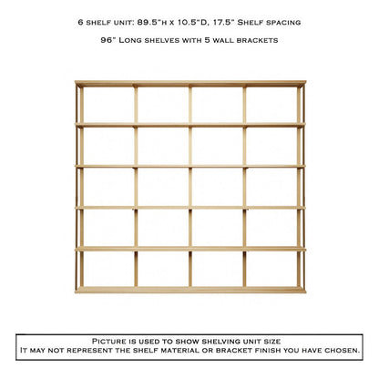 Wall Mount 6 Shelf Unit with Bookends: 89.5" H