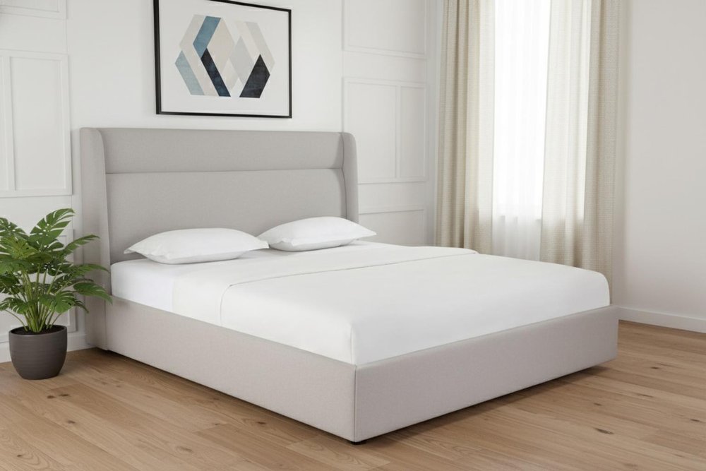 Gray Tufted Linen Blend Upholstered King Bed Frame