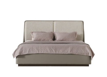 Gray And Cream Faux Leather Upholstered King Bed Frame
