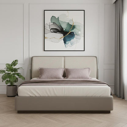 Gray And Cream Faux Leather Upholstered King Bed Frame