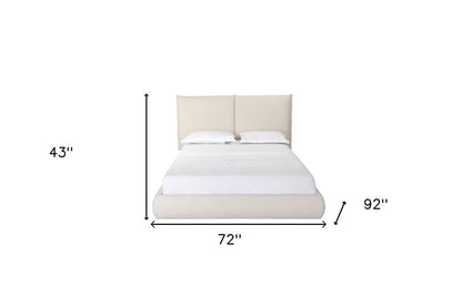 Beige Tufted Boucle Queen Bed Frame